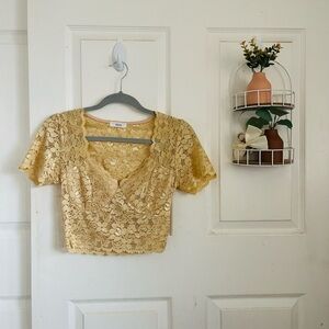 Active USA Gold Lace Crop Top